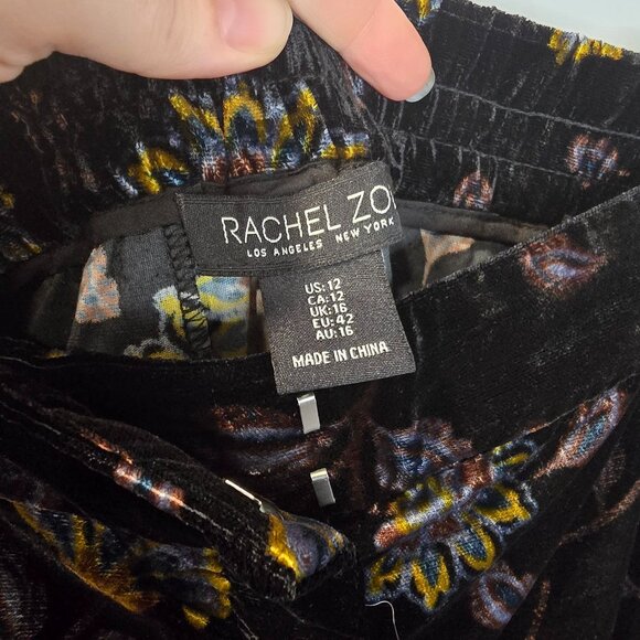 RACHEL ZOE 2-Piece Set Velvet Halter Crop Top Wide Leg Pant Black Floral Sz 12 - Picture 8 of 11